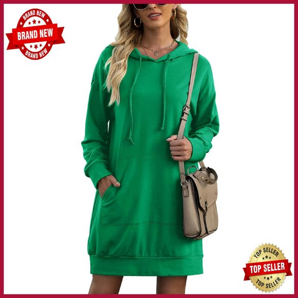 Tops - Oversized Hooded Sweatshirt Dress with Pocket Long Sleeve Tunic